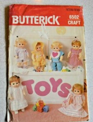6502 BUTTERICK 16" DOLL CLOTHES WARDROBE, STUFF TOY GIRAFFE PATTERN 